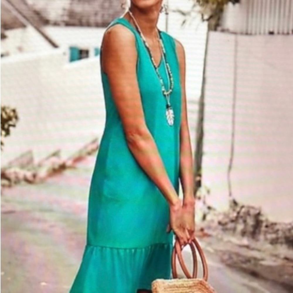 J Jill Flounced-Hem Double V-Neck Knit Dress; Size: Small Petite